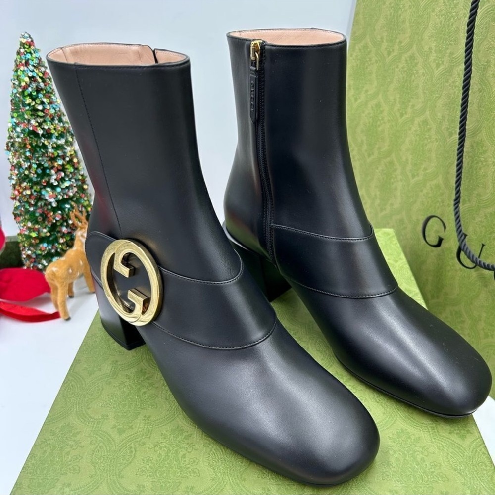 Gucci Black Ankle Boots with Gold Logo